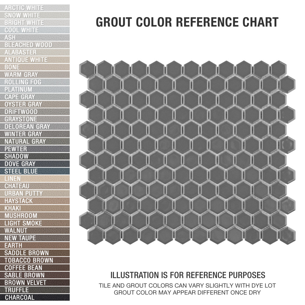 Metro 1″ Hex Glossy Grey 10-1/4 in. x 11-7/8 in. Porcelain Mosaic Tile