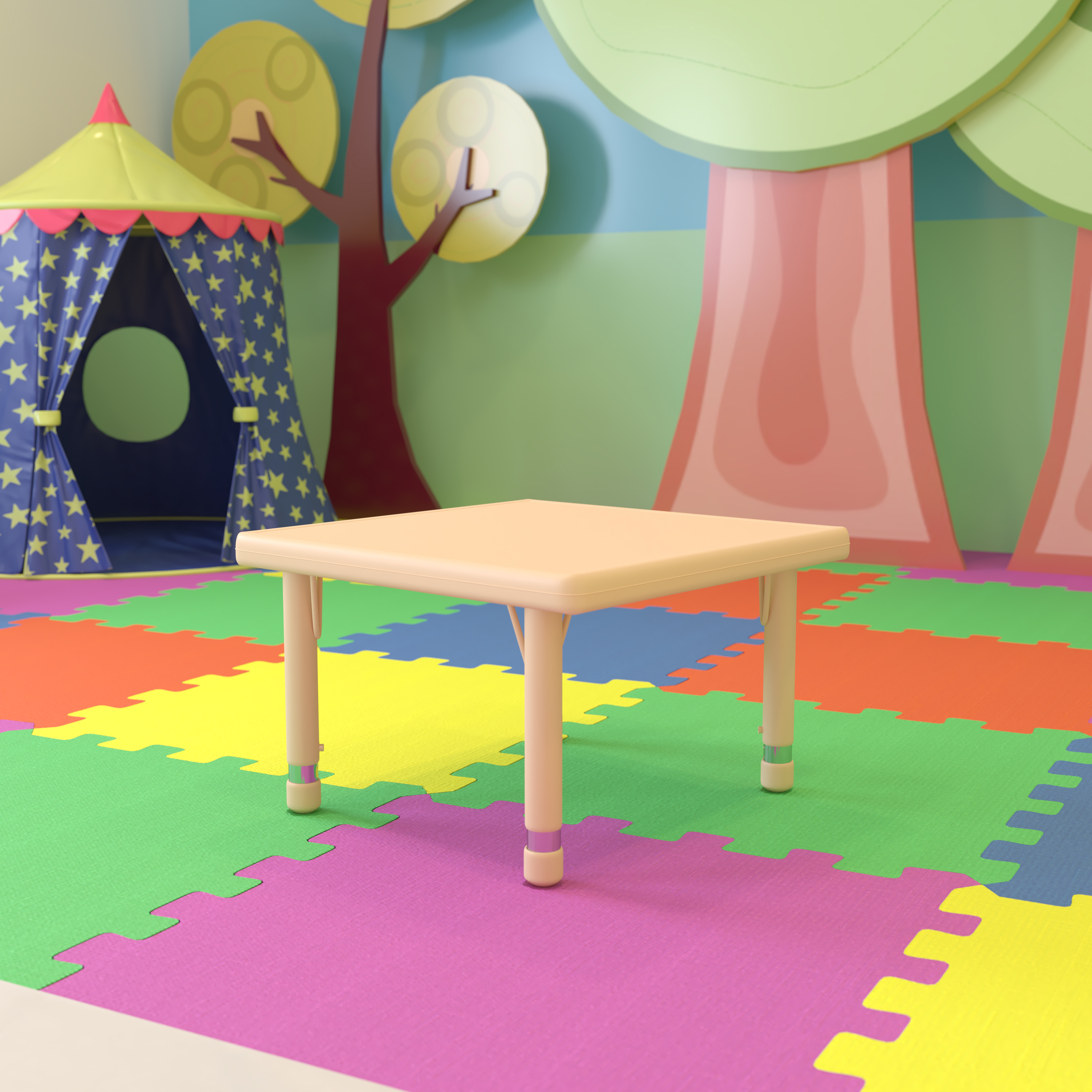 24" Square Natural Plastic Height Adjustable Activity Table - School Table for 4 - Picture 16 of 28