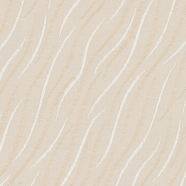Beige textured fabric-like surface features thin, evenly spaced wavy white lines undulating diagonally across it, presented as a close-up neutral, woven wallpaper-style pattern.