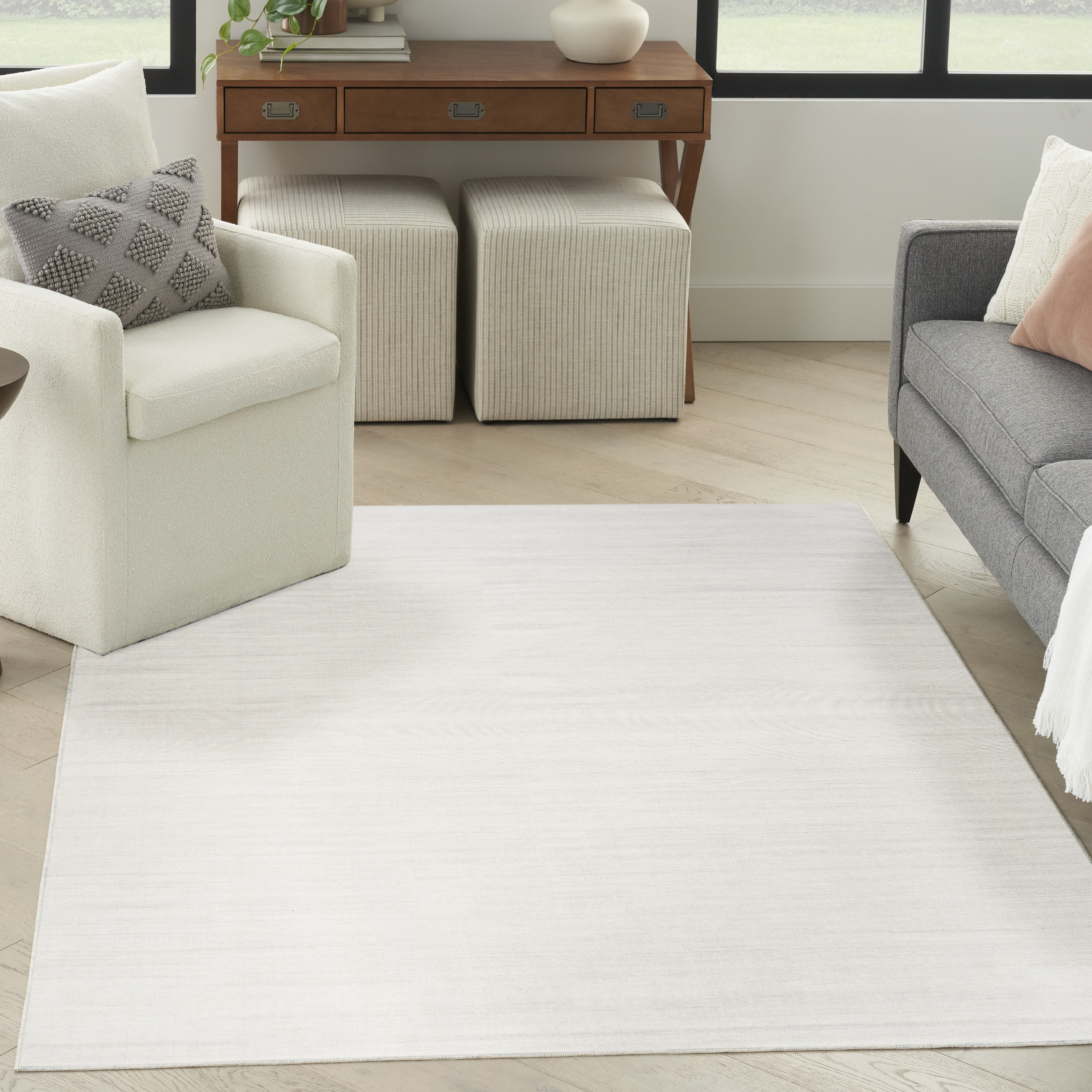 Nourison Washable Essentials 5'3" x 7'3" Ivory Grey Modern Indoor Rug