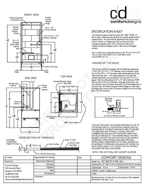 Spec Sheet — Cd Shower Spec Sheet Xst 3838tr 75 1p Rf