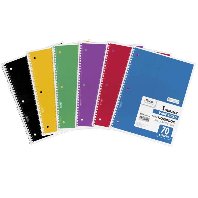 Spiral+1+Subject+Notebook%2C+Wide+Ruled%2C+70+Sheets+Per+Book%2C+Pack+of+6