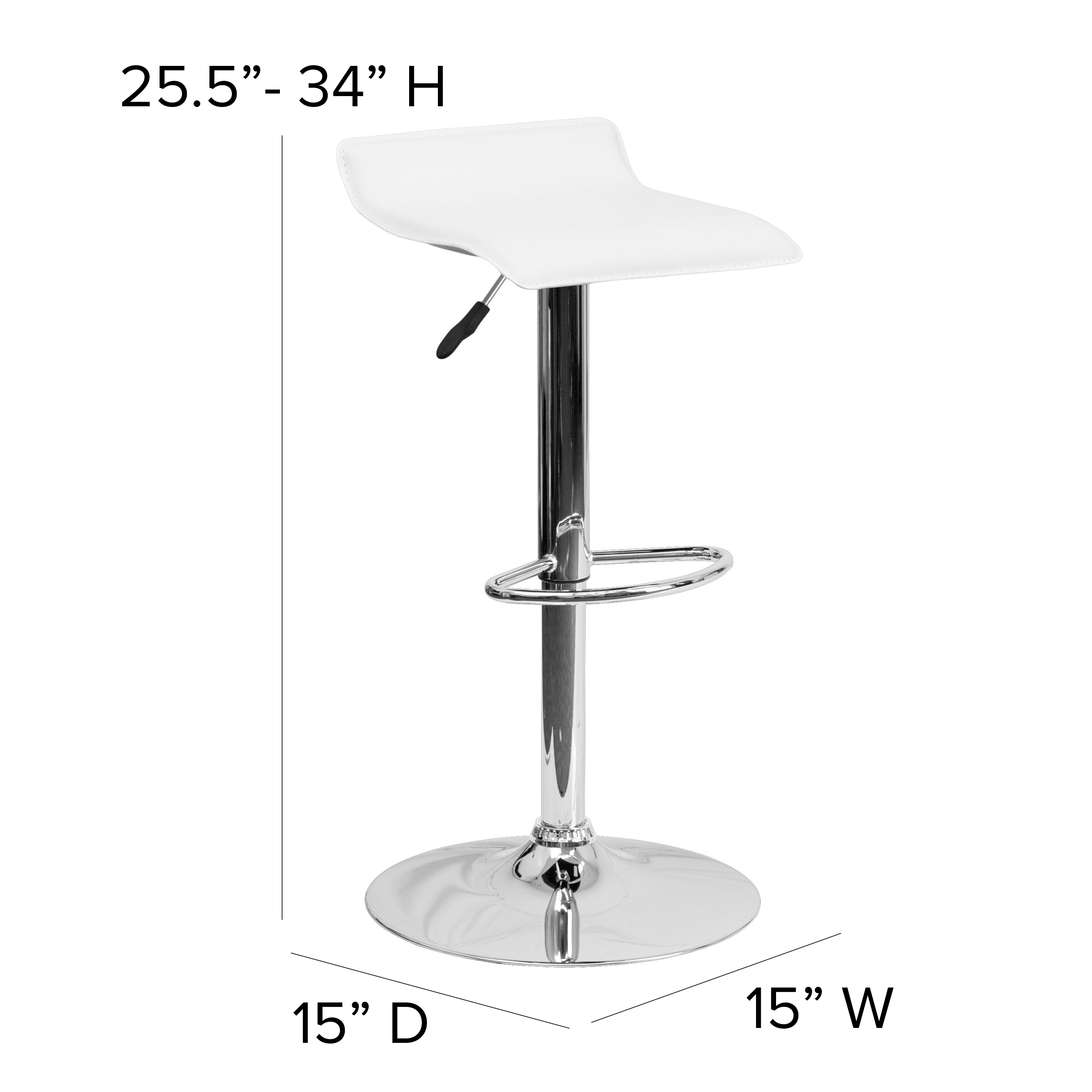 Taburete de bar de vinilo negro altura ajustable con asiento ondulado sólido - Imagen 25 de 31