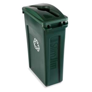 Rubbermaid Commercial, Slim Jim, Recycling, Rectangle, Resin, 23 gal, Resin, Green, Receptacle Lid