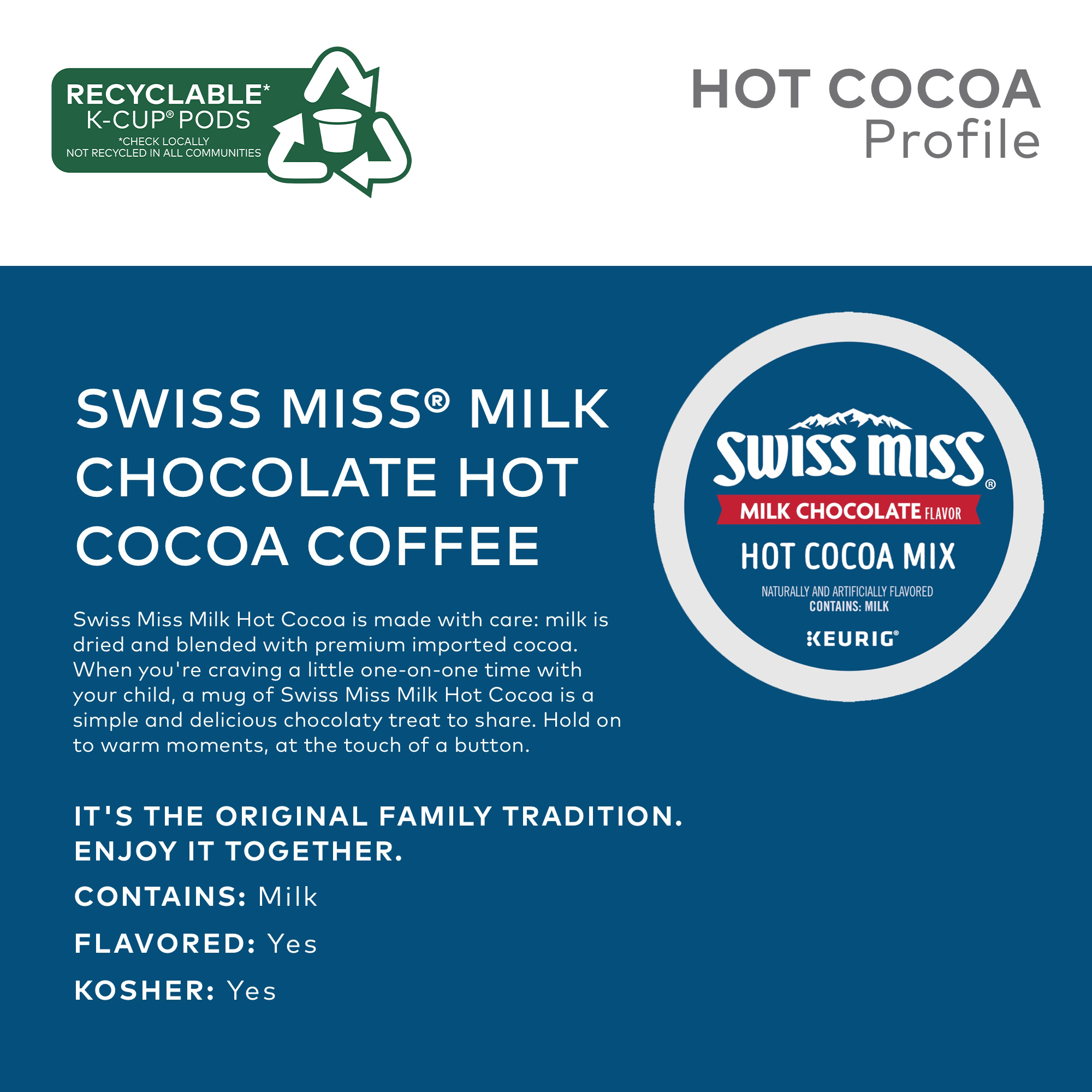 Swiss Miss, Milk Chocolate Hot Cocoa, Keurig K-Cup Pods, 44ct (2Boxes of 22Pods)