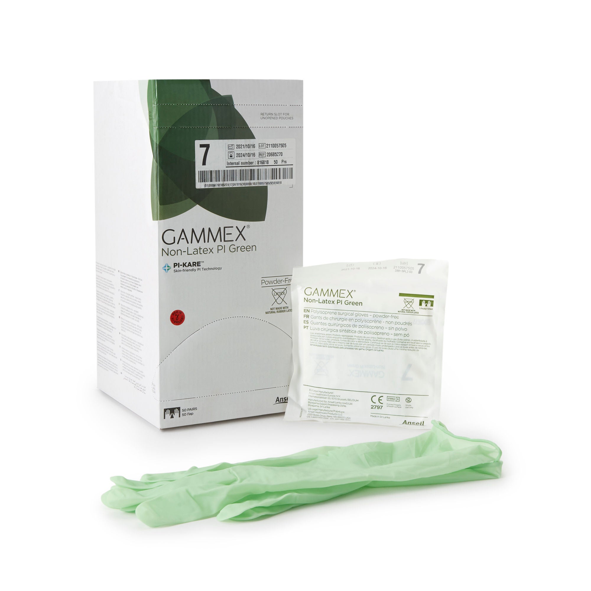 Gammex® Non-Latex PI Green Polyisoprene Surgical Glove, Size 7, Light Green