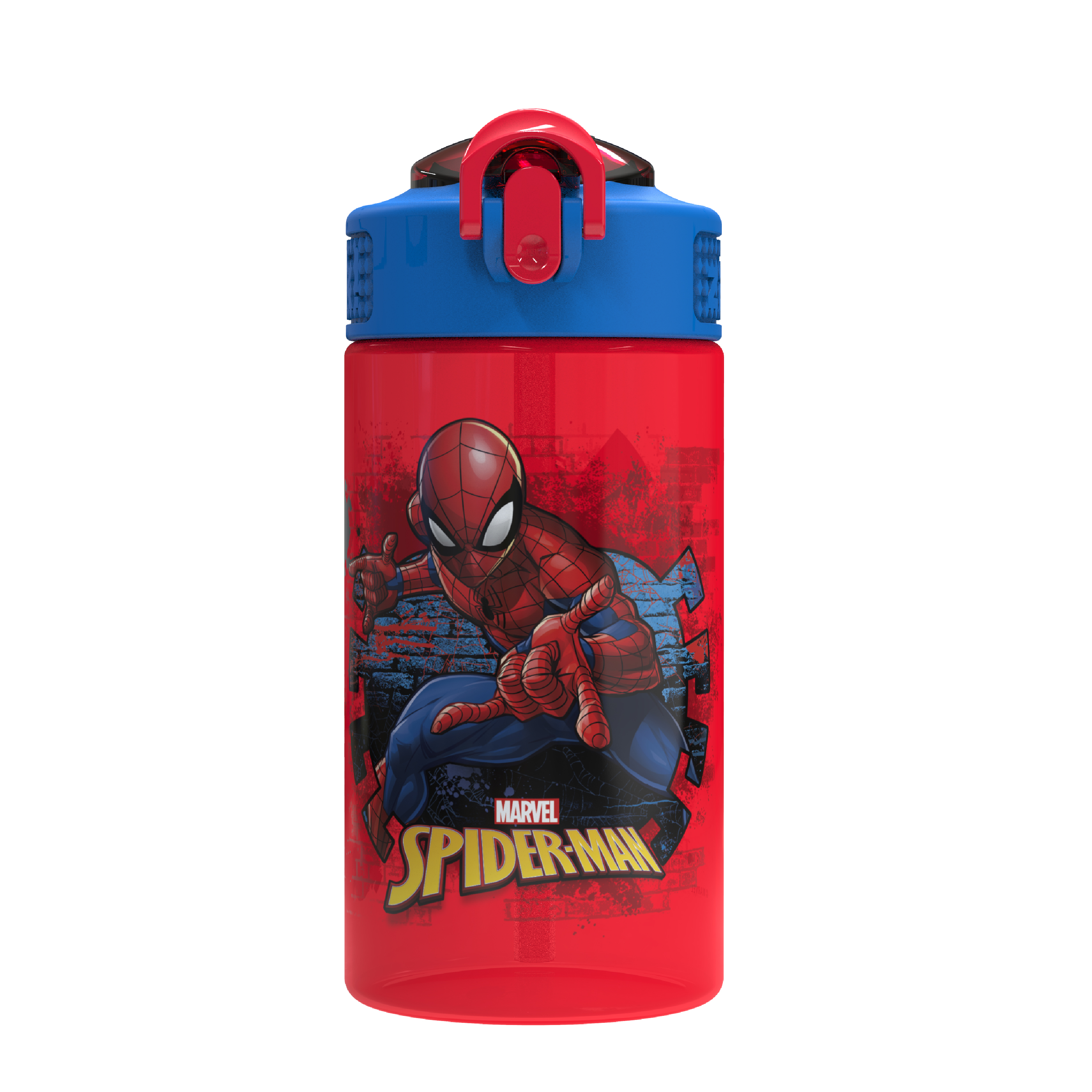 Marvel Comics 16 ounce Reusable Plastic Water Bottle with Straw, Spider-Man slideshow image 1
