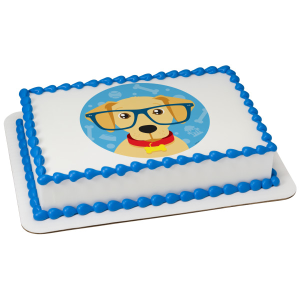 Puppy With Glasses PhotoCake® Edible Image®