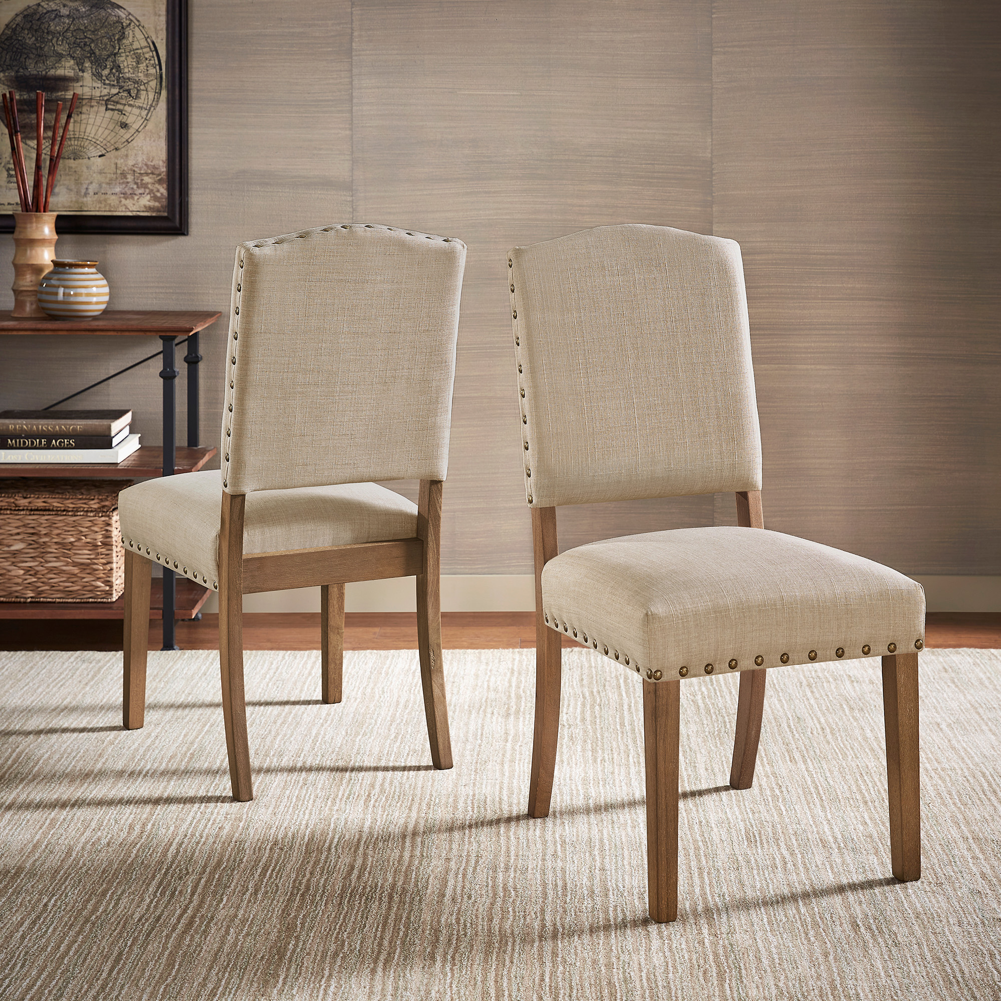 Nailhead Linen Upholstered Dining Chairs (Set of 2)