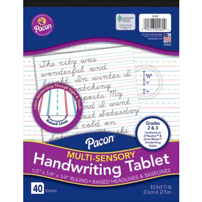 Pacon  Multi-Sensory Raised Ruled Tablet, Tape-Bound Tablet, 1/2 in x 1/4 in x 1/4 in 8-1/2