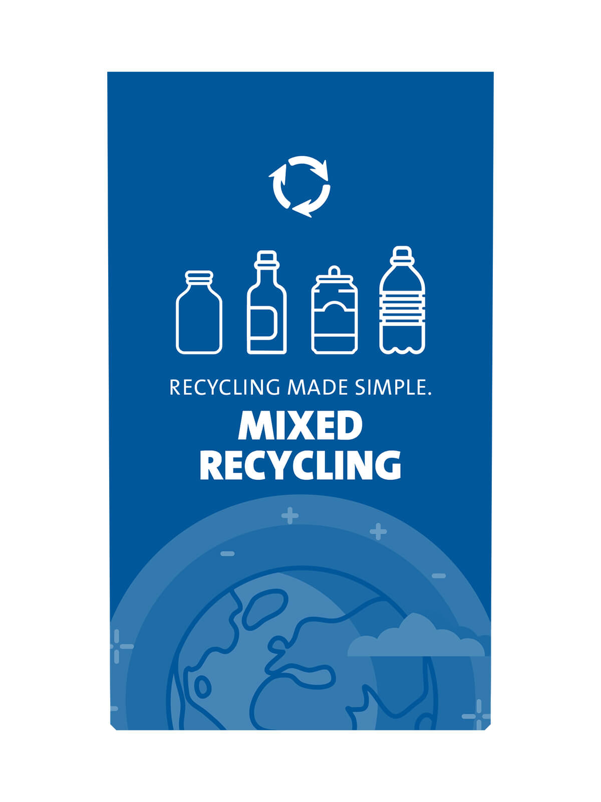 Blue recycling graphics for Busch Systems Expression container