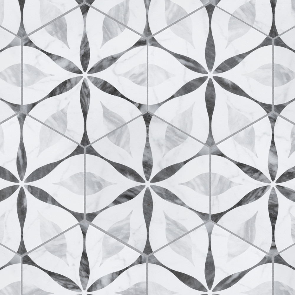 Classico Bardiglio Hex Flower 7 in. x 8 in. Porcelain Floor and Wall Tile
