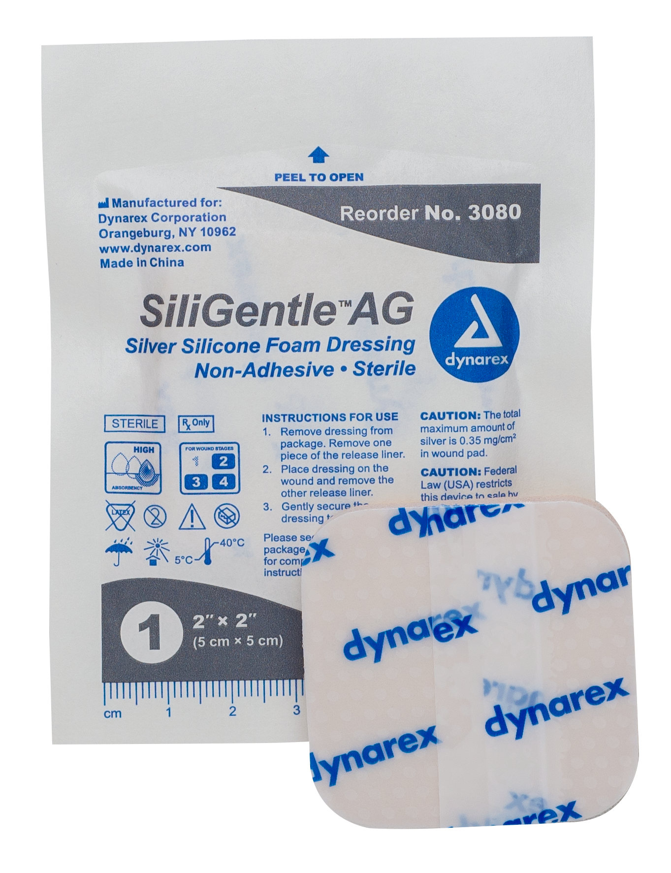 SiliGentle™ AG Silver Silicone Foam Dressing - 2 x 2in