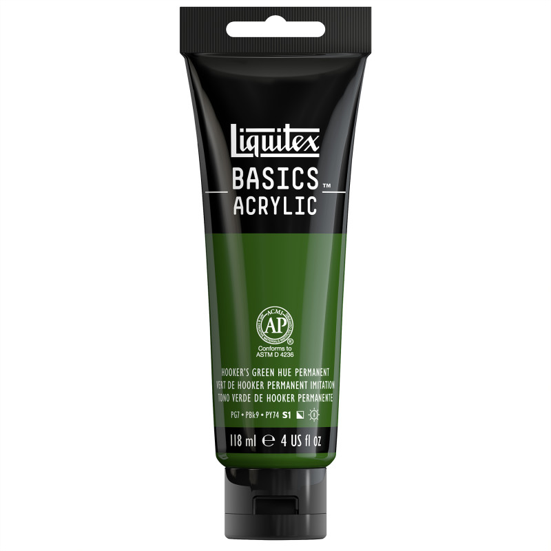 BASICS Acrylic Paint, 118 mL Tube, Hooker’s Green Hue Permanent