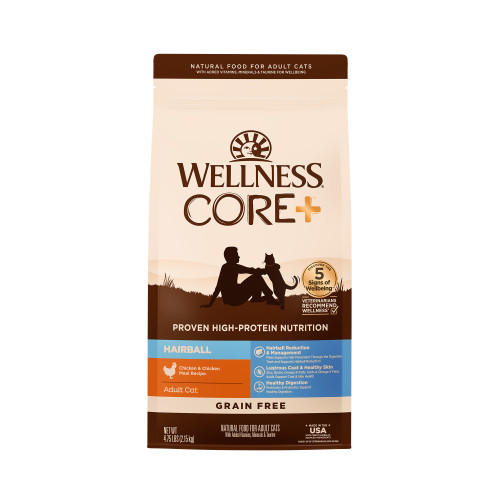 Wellness CORE+ Hairball Chicken & Chicken Meal Front packaging