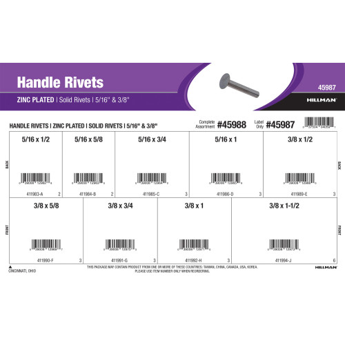 Zinc-plated Handle Rivets Assortment (5/16