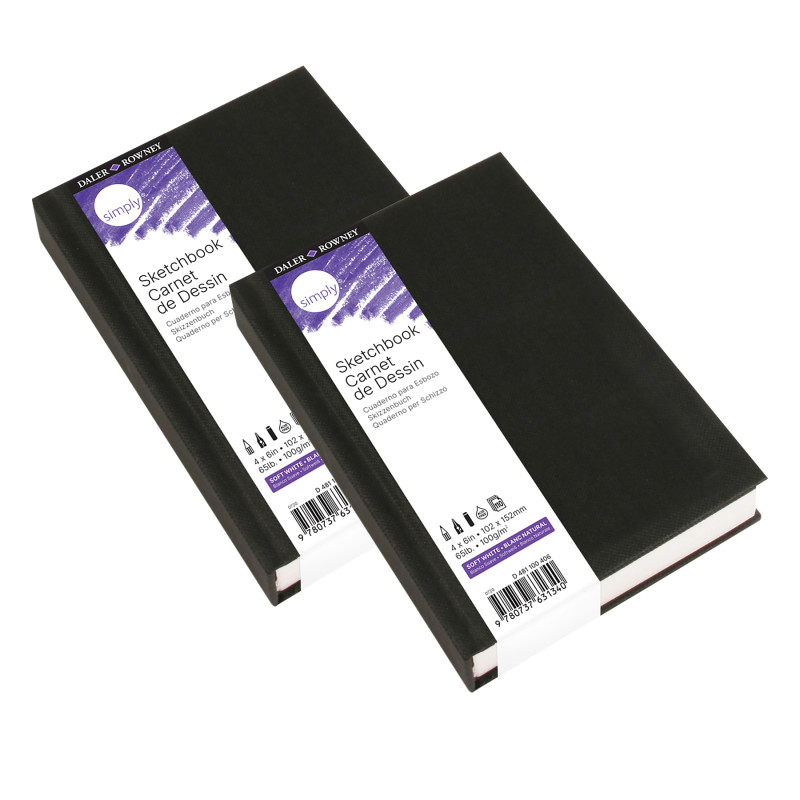 Simply Sketchbook, Hardcover, Soft White Pages, 4 in x 6 in, 110 Sheets, Pack of 2