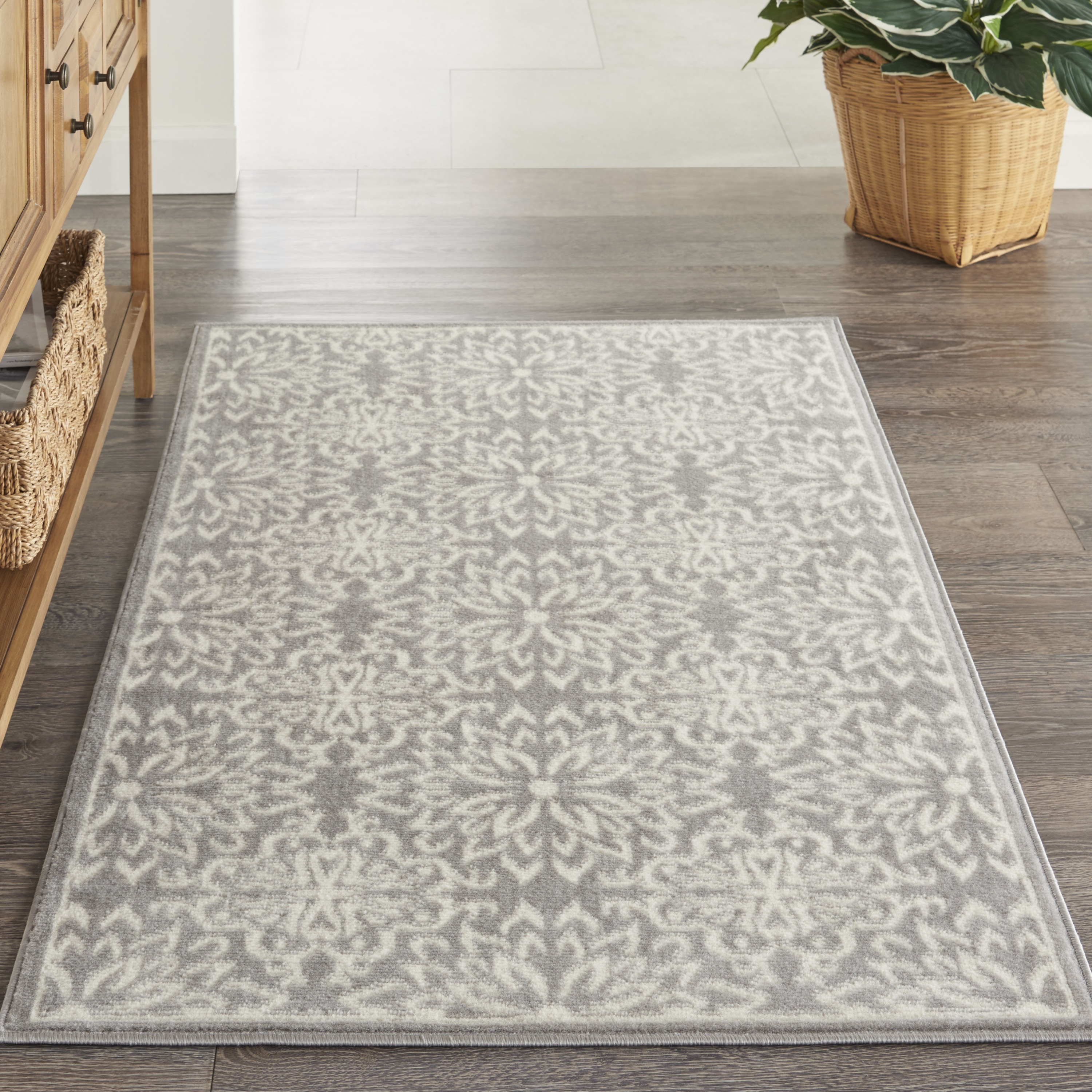 Nourison Jubilant 3' x 5' Ivory Grey Farmhouse Indoor Rug