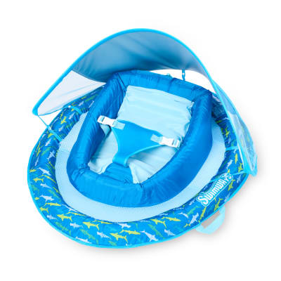 SwimWays Infant Spring Float, Baby Pool Float with Canopy, Swim Training PFD, Swimming Pool Accessories for Babies 3-9 Months, Shark