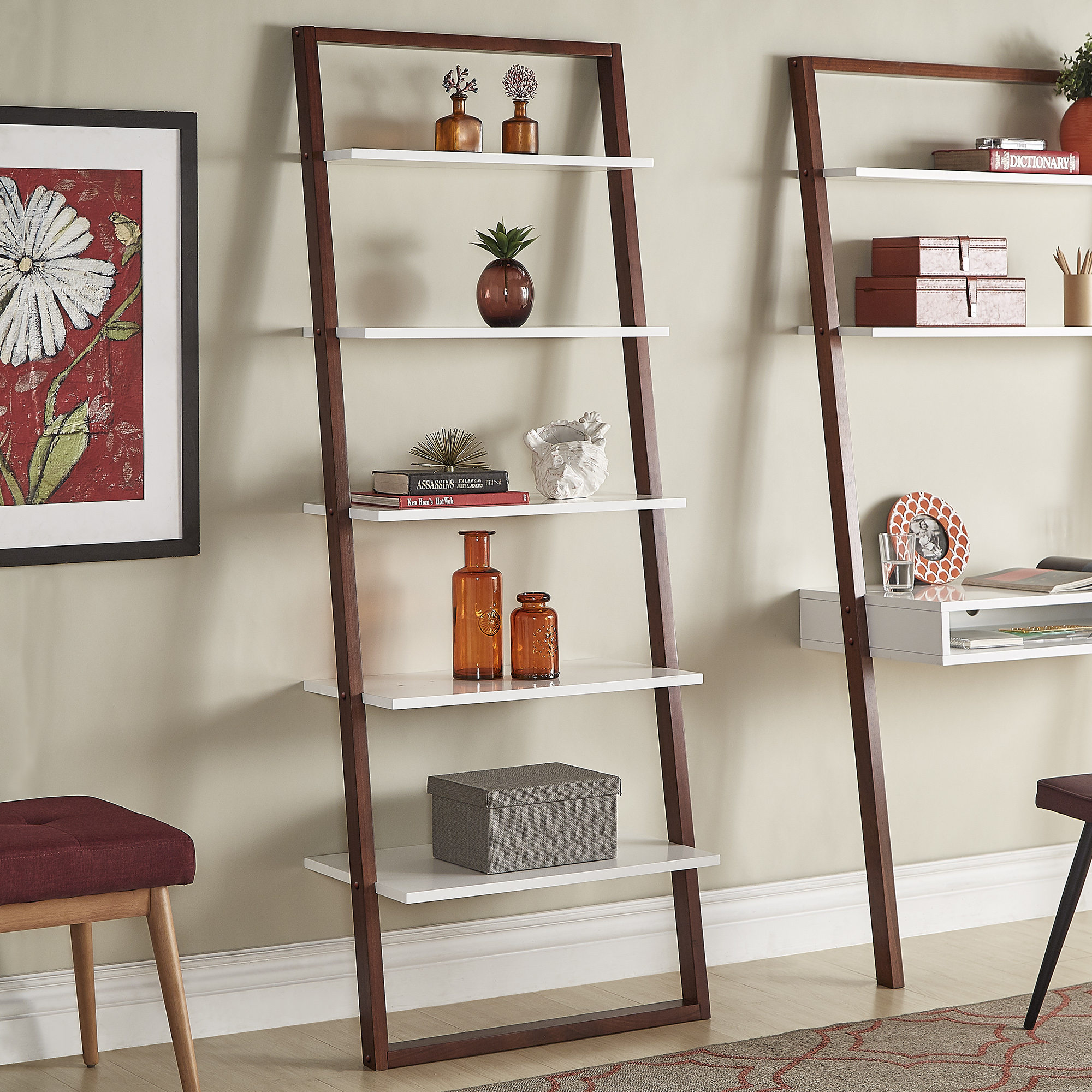 Two-Tone Leaning Ladder Desk and Bookcase Set