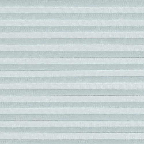 Horizontal pleated cellular shades fill the frame, evenly closed with thin horizontal bands; they diffuse soft, cool light, covering a window in a neutral, softly lit interior.