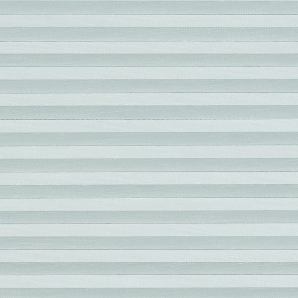 Horizontal pleated cellular shades fill the frame, evenly closed with thin horizontal bands; they diffuse soft, cool light, covering a window in a neutral, softly lit interior.