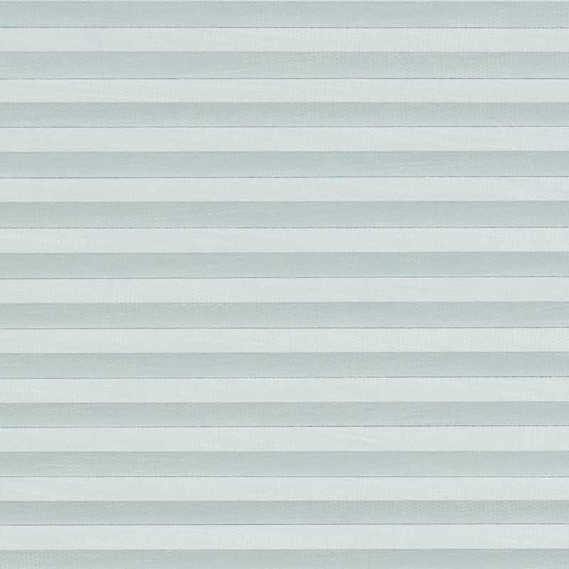 Horizontal pleated cellular shades fill the frame, evenly closed with thin horizontal bands; they diffuse soft, cool light, covering a window in a neutral, softly lit interior.