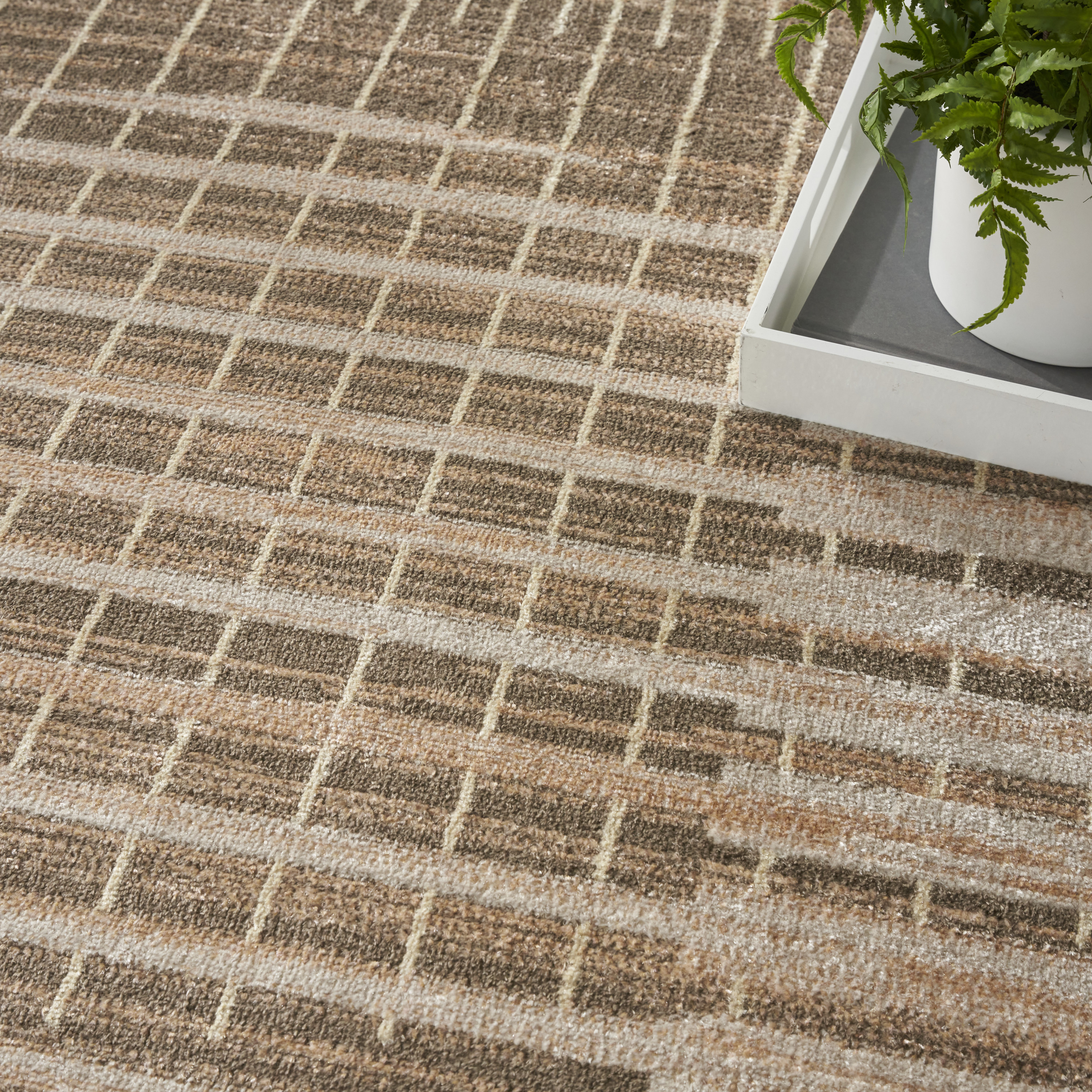 Nourison Astra Machine Washable 4' x 6' Latte Mid-Century Modern Indoor Rug