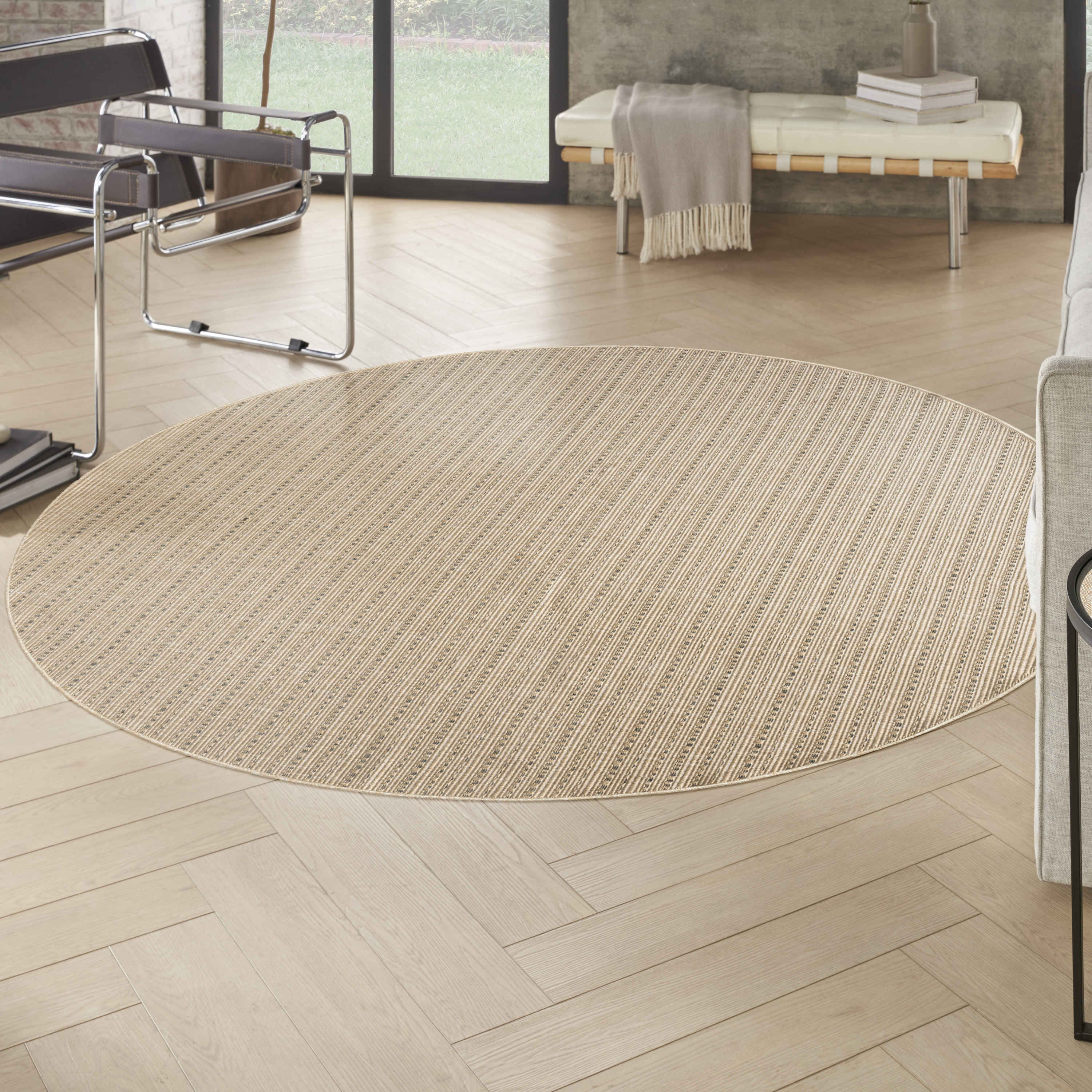 Nourison Tulum 8' x Round Taupe Outdoor Rug