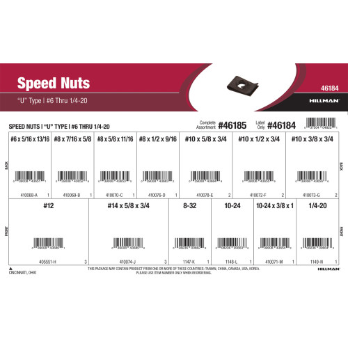 U-Type Speed Nuts Assortment (#6 thru 1/4