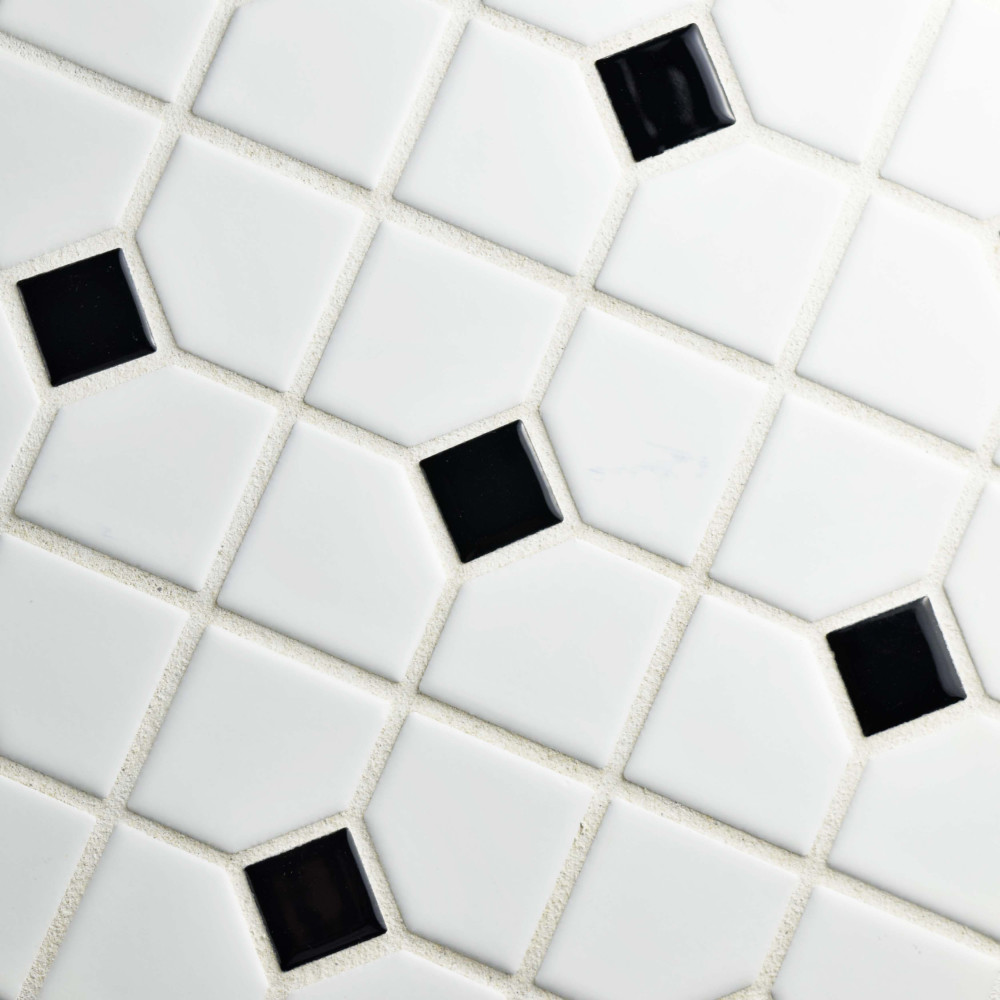 Oxford Matte White w/Black Dot 11-3/8 in. x 11-3/8 in. Porcelain Mosaic Tile