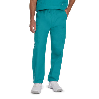 Landau 8555 Essentials Men&#8216;s Zipper Fly Elastic and Drawstring Waist 7 Pocket Cargo Scrub Pants-Landau