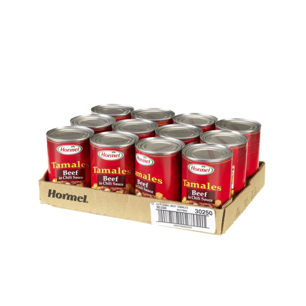 HORMEL(r) Beef Tamales, 12/15oz. . C1RM - Front Right Open Case (Hi Res)