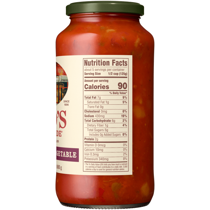 Fire Grilled Vegetable Sauce, 24 oz - Right Image