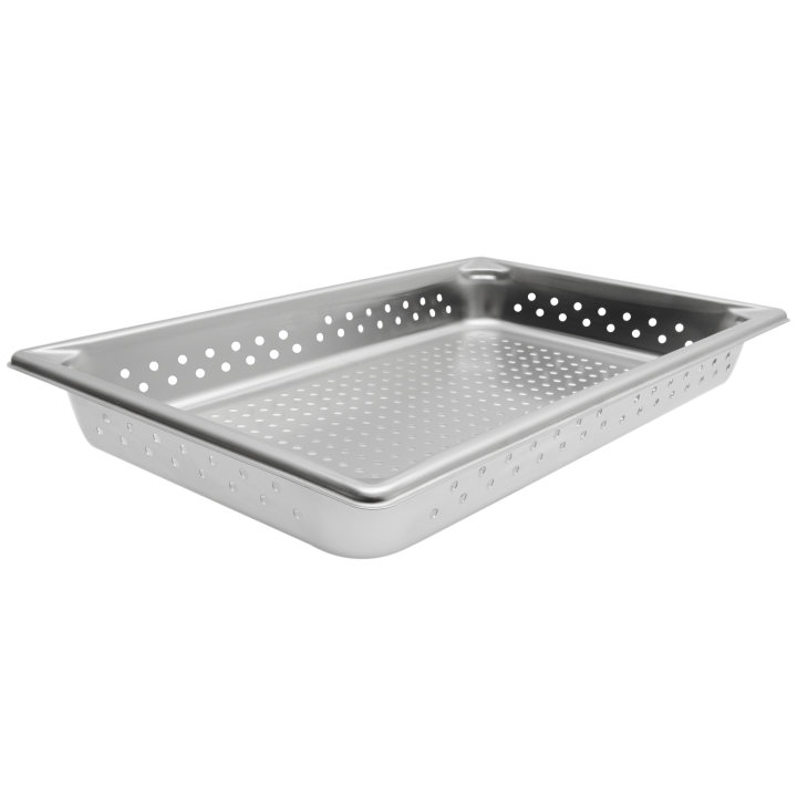 Full-size 2 ½-inch-deep Super Pan V® perforated stainless steel steam table pan