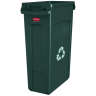 Rubbermaid Commercial, Vented Slim Jim, Recycling, 23 gal, Resin, Green, Rectangle, Receptacle