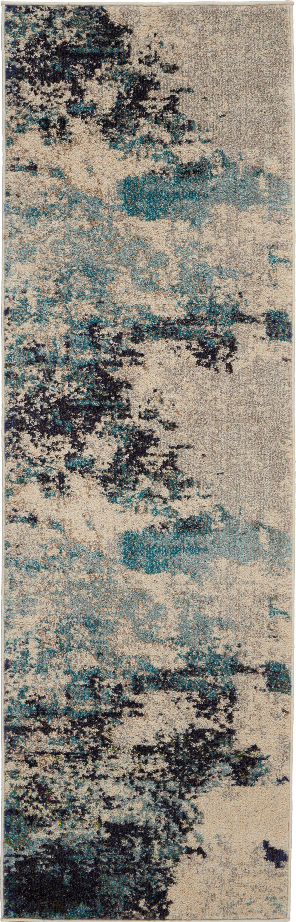 Nourison Celestial 2' x 6' Ivory Teal Blue Modern Indoor Rug