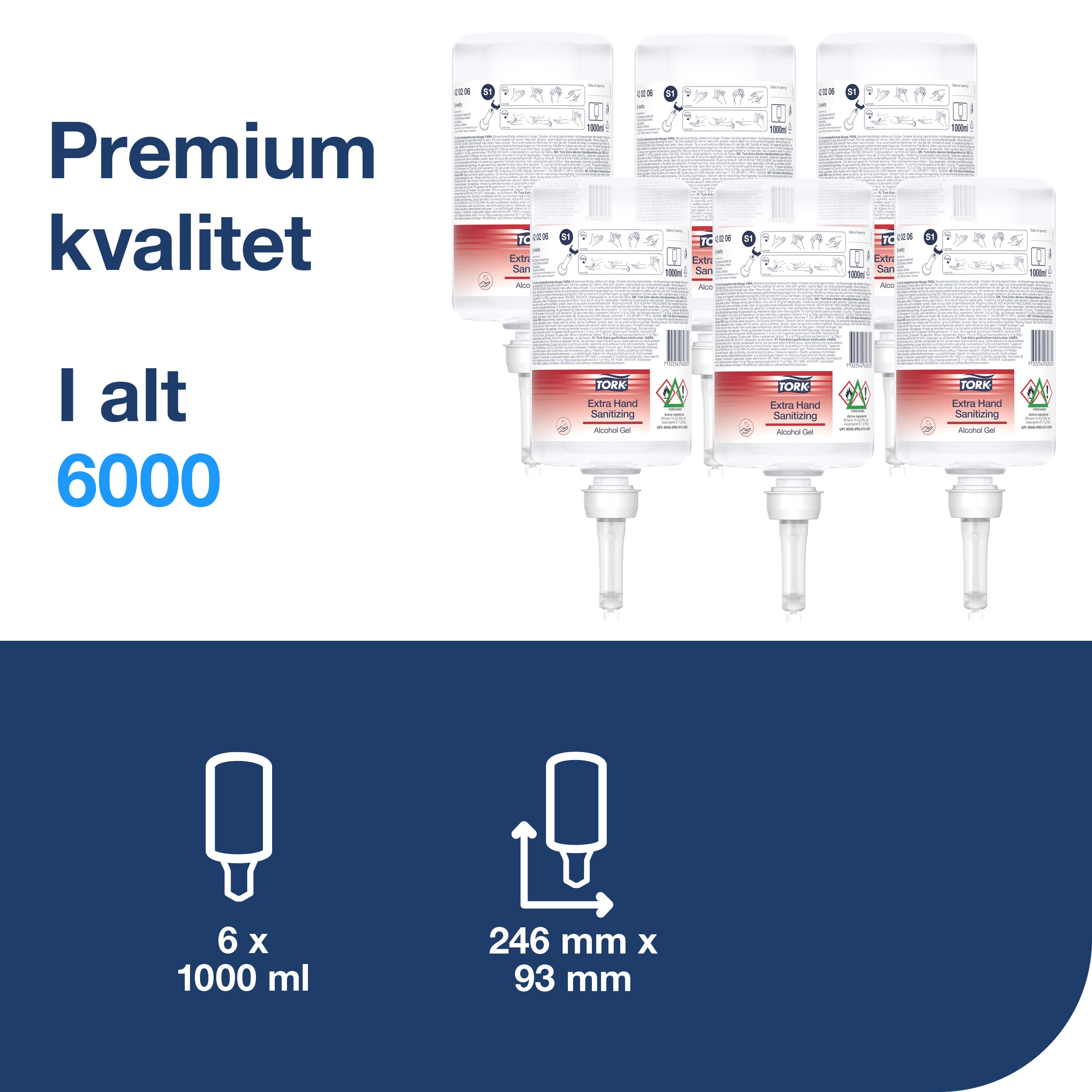 Hånddesinfektion, Gel, 1000 ml, Refill flaske, Tork Extra S1