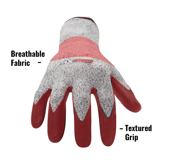 AX360 Foam Nitrile-dipped Cut Resistant Gloves in Black and Gray (EN Level 5, ANSI A3) AXC5-06 showing Breathable Fabric and Textured Grip
