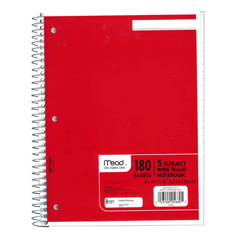 Spiral+Notebook%2C+5+Subject%2C+Wide+Ruled+Paper%2C+180+Sheets%2C+10-1%2F2%22+x+8%22%2C+Assorted+Colors%2C+1+Count