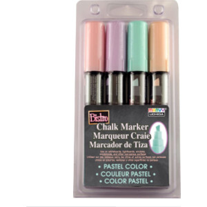 Bistro Chalk Markers, Chisel Tip 4-Color Set, Blush Pink, Peppermint, Pastel Peach, Pale Violet