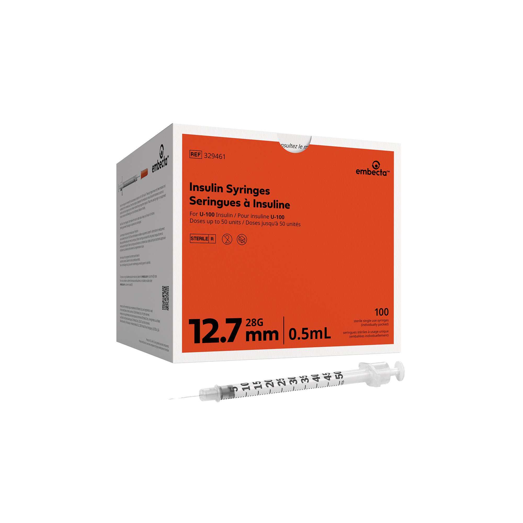 Lo-Dose™ Micro-Fine™ 0.5 mL Insulin Syringe with Needle, 28 Gauge, 1/2" Length