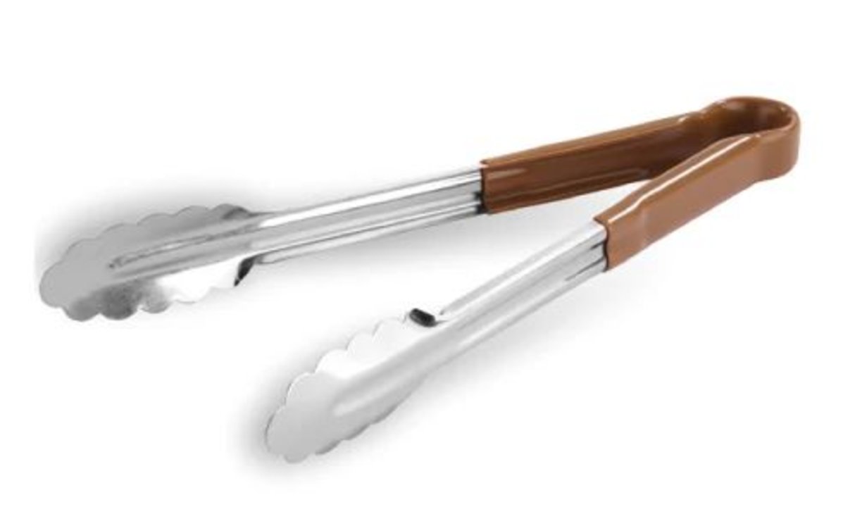 Pinces festonnées en acier inoxydable de 30 cm avec manche en PVC marron