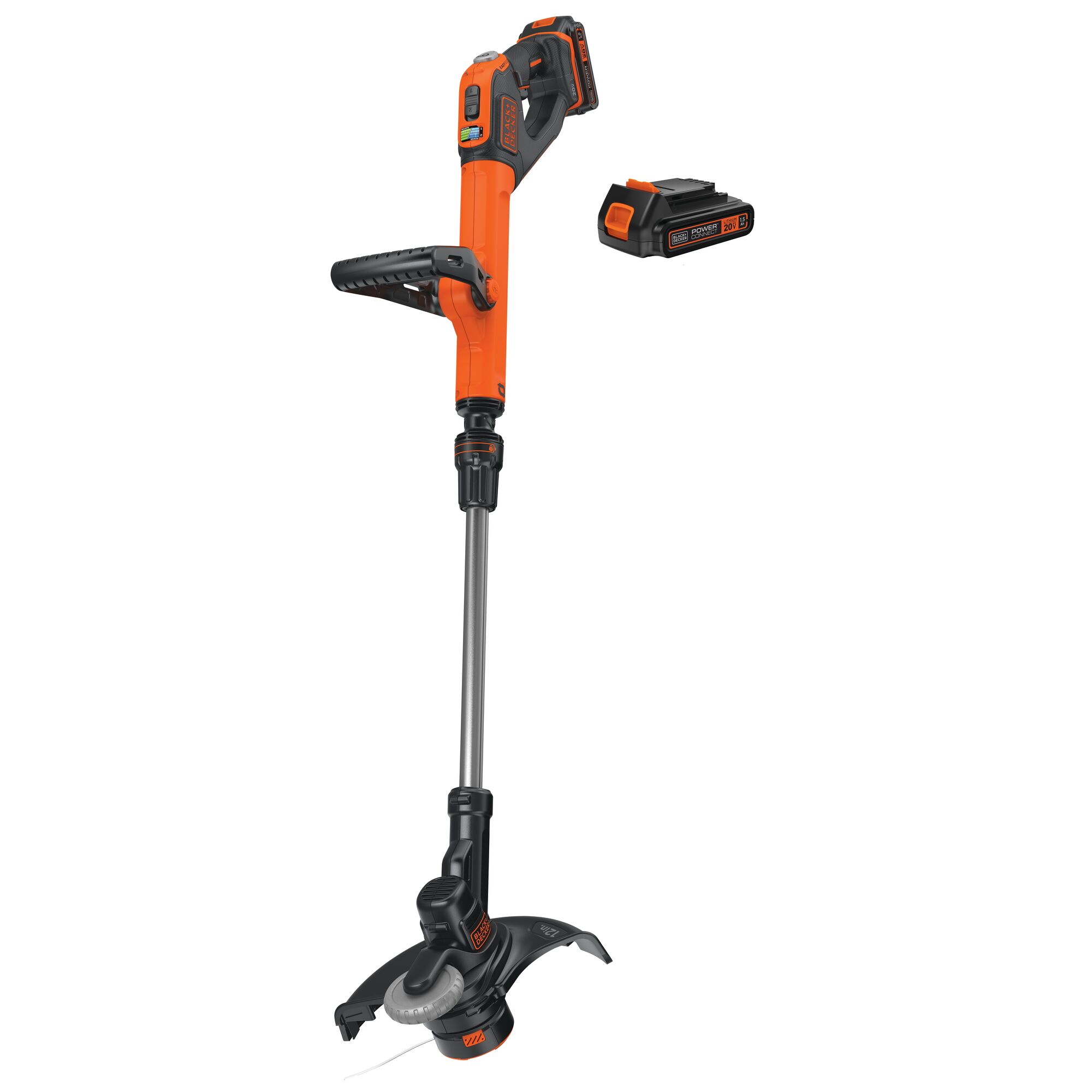 20V Max Lithium Easyfeed string Trimmer/Edger and battery on white background.