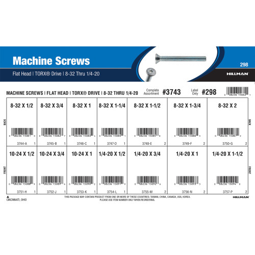 Torx Flat-Head Machine Screws Assortment (#8-32 thru 1/4