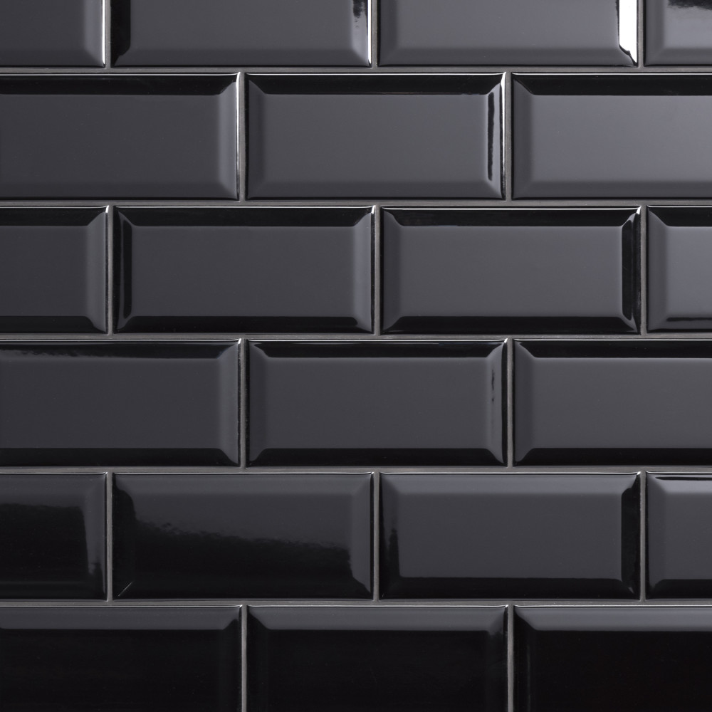 Crown Heights Beveled Glossy Black 3 in. x 6 in. Ceramic Wall Tile