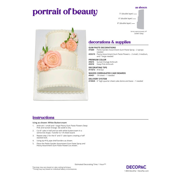 Portrait of Beauty Cake Decorating Instruction Card