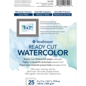 500 Series Ready Cut Watercolor Paper Pack, Cold Press, 5x7 inch, 25 Sheets