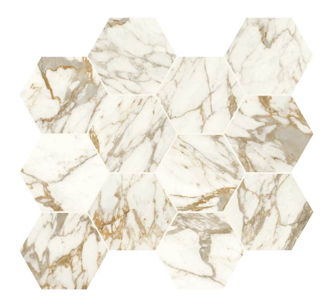 Kelby White 11×13 Hexagon Mosaic Polished Rectified