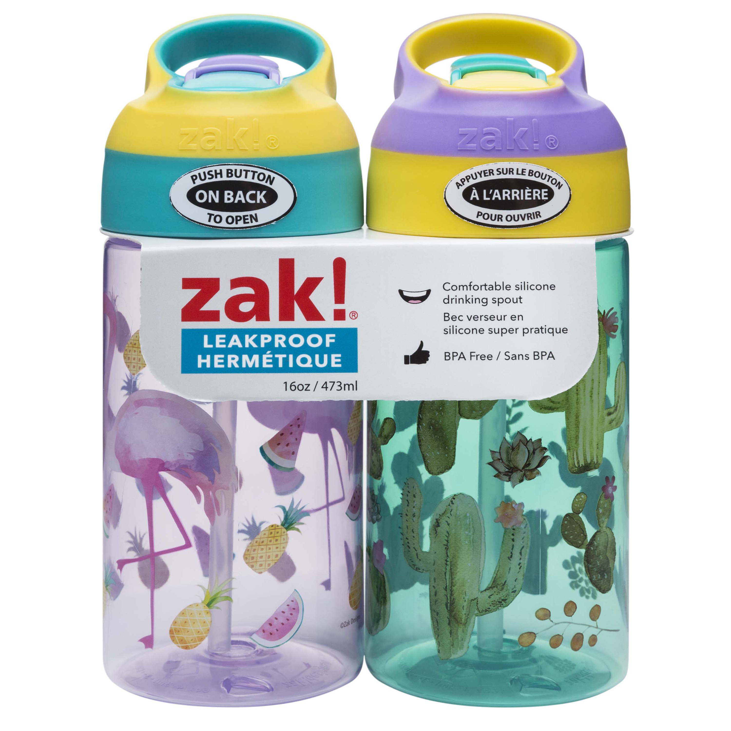 Zak Hydration 16 ounce Water Bottle, Cactus and Flamingos, 2-piece set slideshow image 2 Zak Hydration 16 ounce Water Bottle, Cactus and Flamingos, 2-piece set slideshow image 2